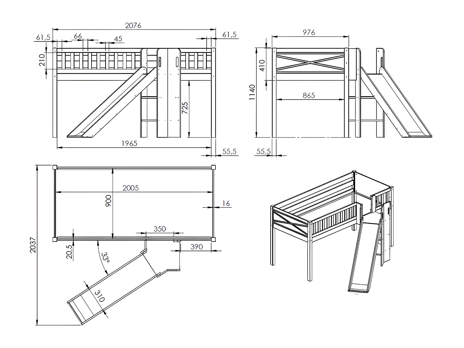 Lit Enfant Toboggan "Scott" 90x200cm Blanc