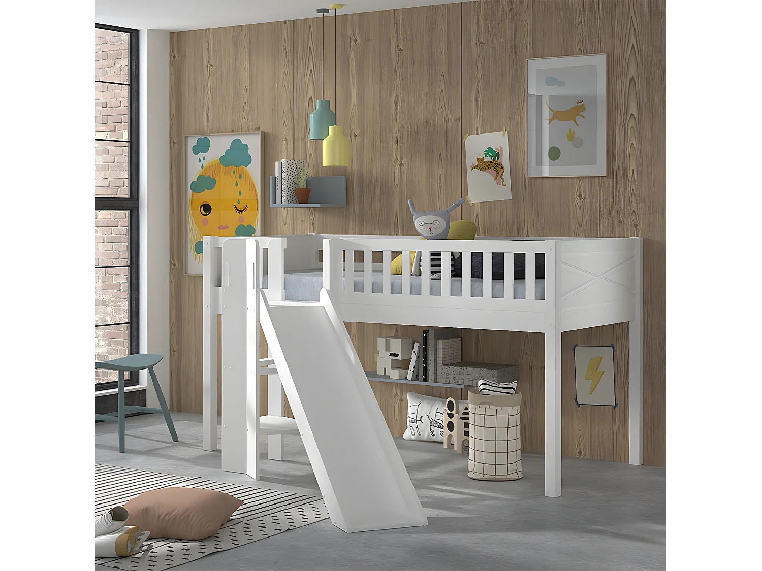 Lit Enfant Toboggan "Scott" 90x200cm Blanc