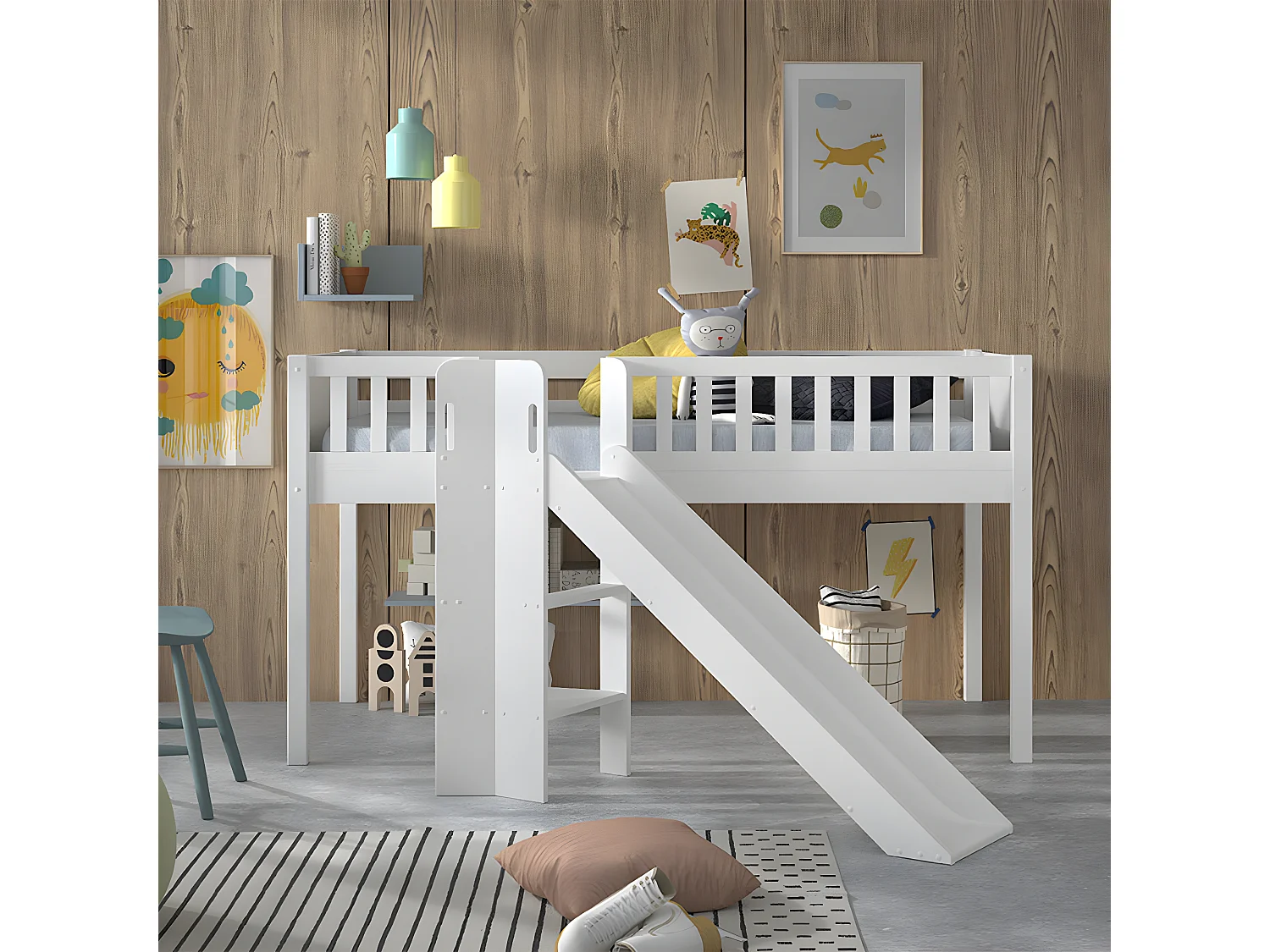 Lit Enfant Toboggan "Scott" 90x200cm Blanc