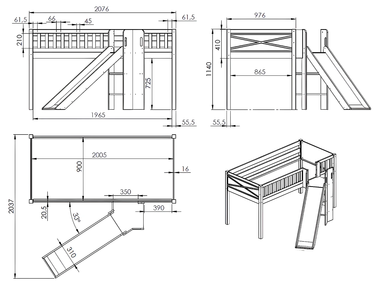 Lit Enfant Toboggan "Scott" 90x200cm Blanc