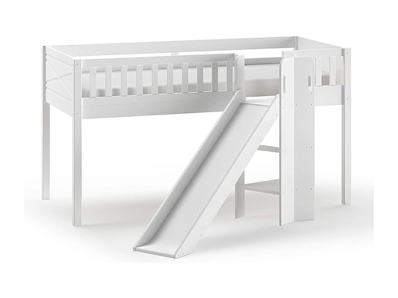 Cama Vipack Scott White 90x200 de meia altura com escorrega e estrado de ripas