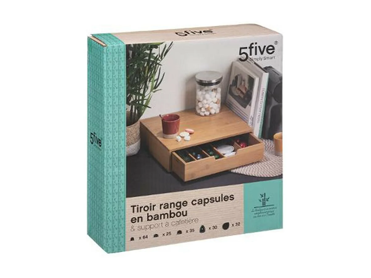 Porte-Capsules Tiroir en Bambou "Rota" 34cm Naturel