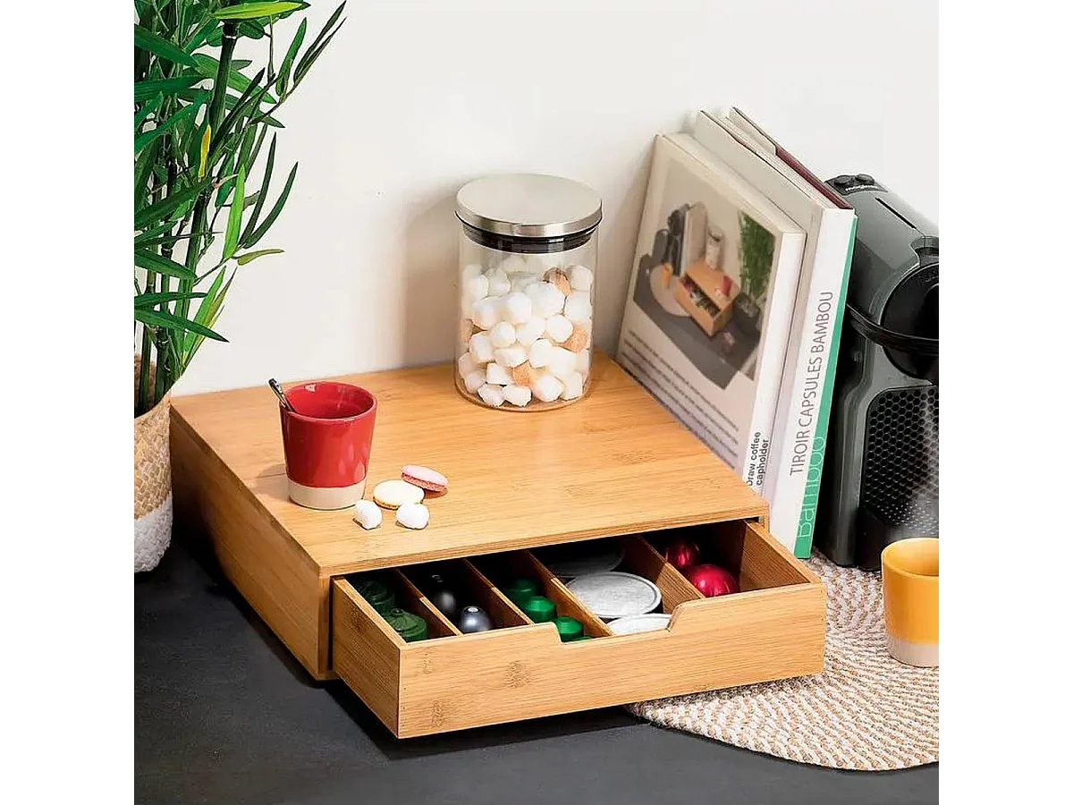 Porte-Capsules Tiroir en Bambou "Rota" 34cm Naturel