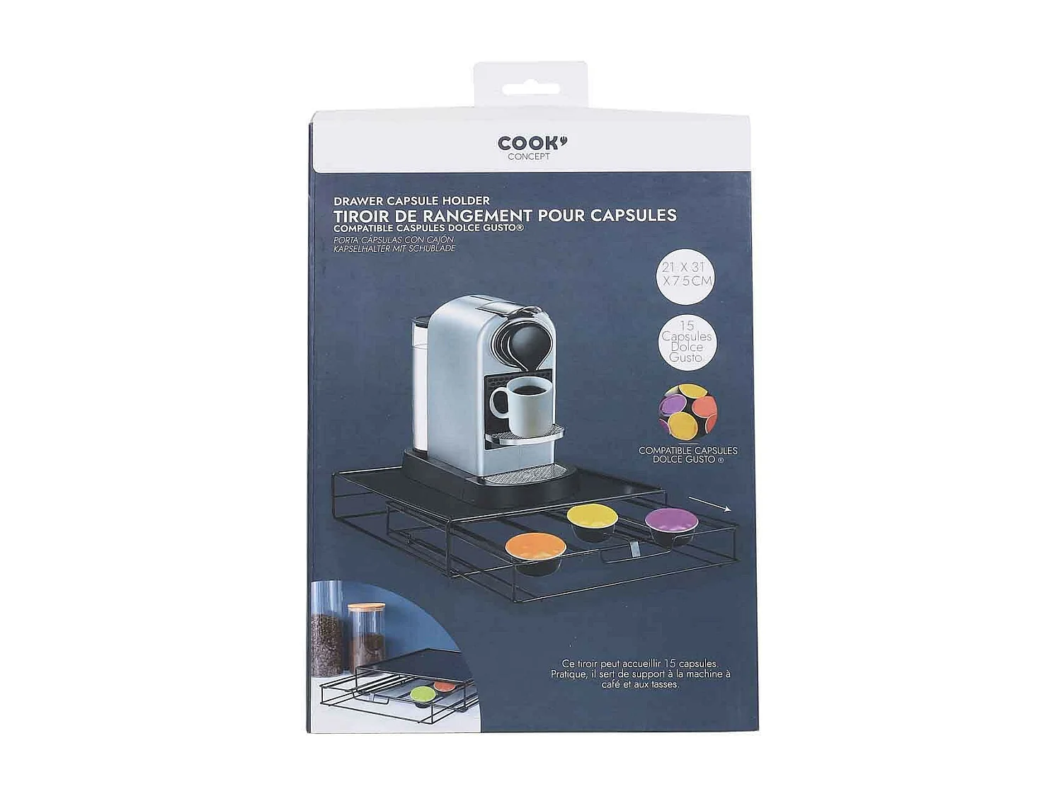 Tiroir Porte-Capsules Métal "Coffee" 31cm Noir