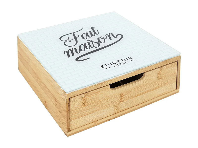 Porte Capsule Tiroir Bois Et Verre Brooklyn Marron, Blanc