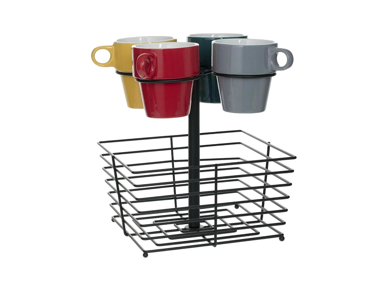 Lot de 4 Mugs & Panier à Capsules "Mino" 26cl Noir