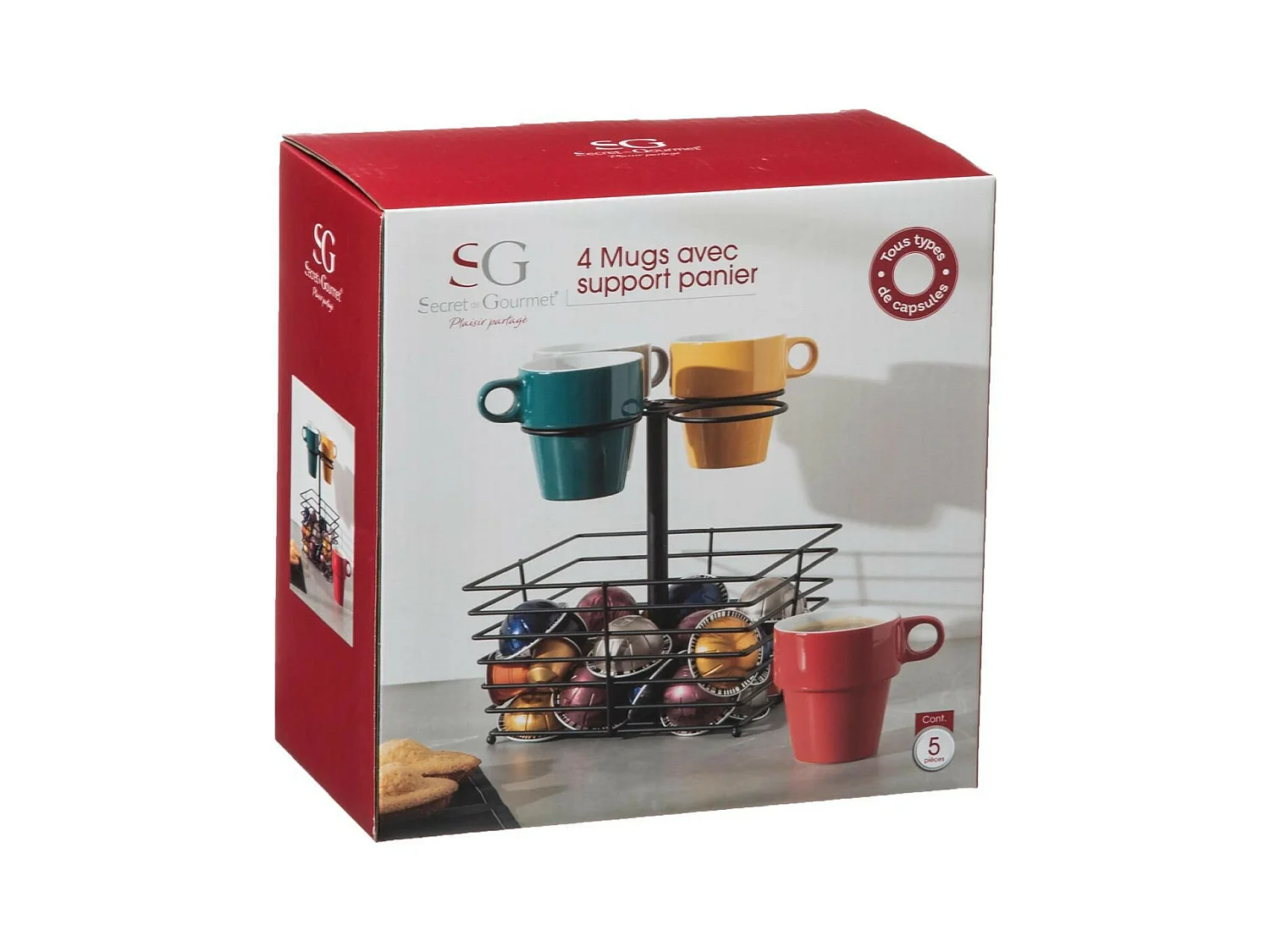 Lot de 4 Mugs & Panier à Capsules "Mino" 26cl Noir