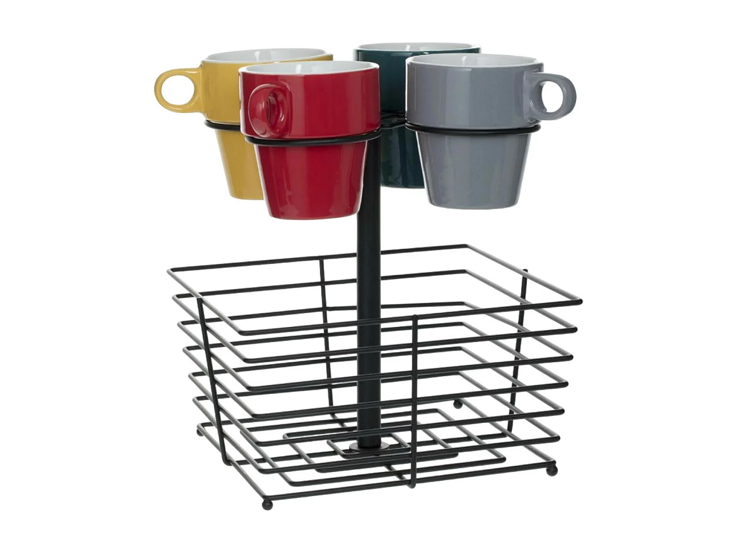 Lot de 4 Mugs & Panier à Capsules "Mino" 26cl Noir