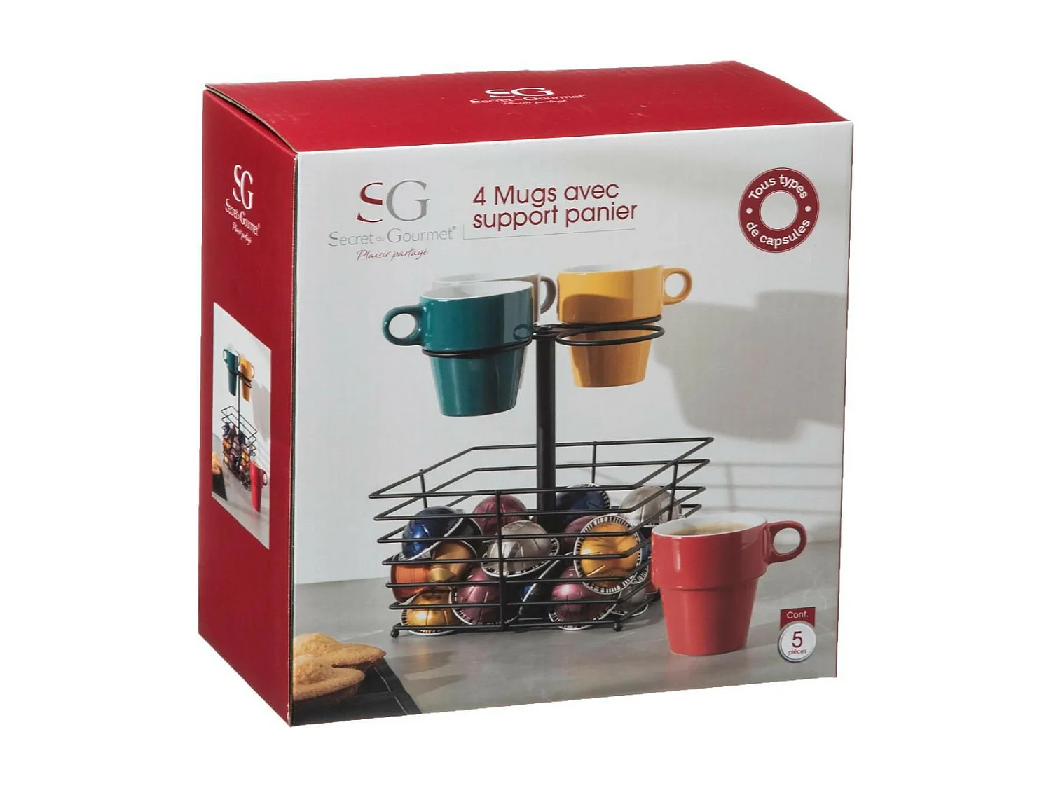 Lot de 4 Mugs & Panier à Capsules "Mino" 26cl Noir