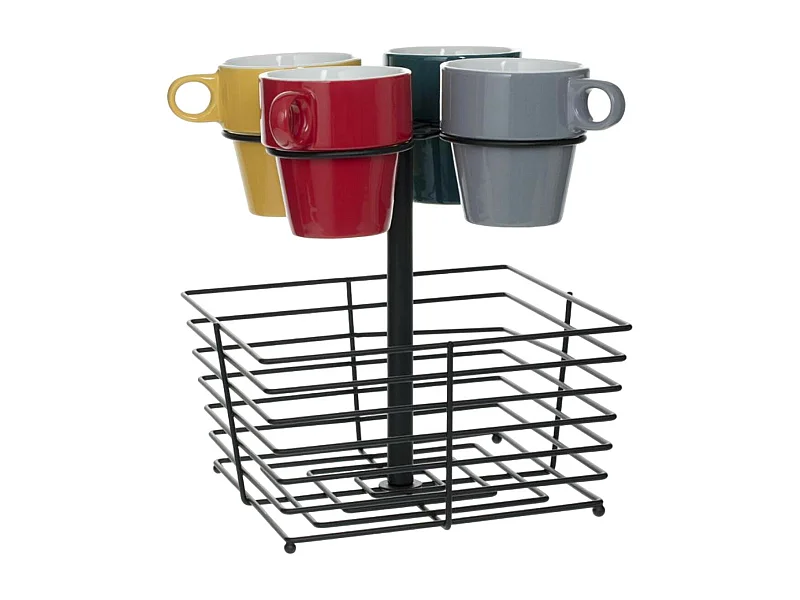 Lot de 4 Mugs & Panier à Capsules "Mino" 26cl Noir