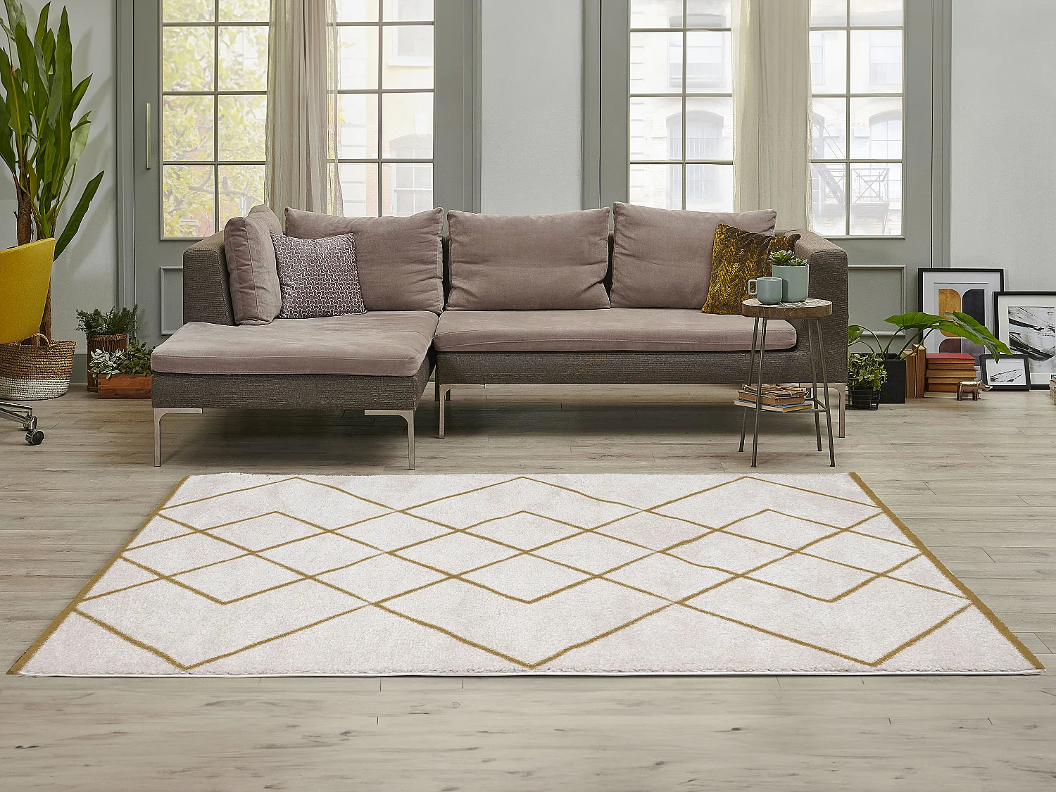 Tapis shaggy berbère - 160 x 230 cm - Blanc et doré - PRYSMI