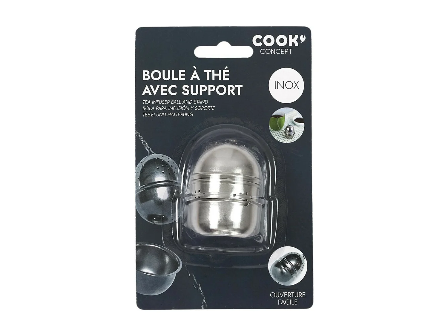 Boule à Thé & Support "Déborde" 5cm Argent