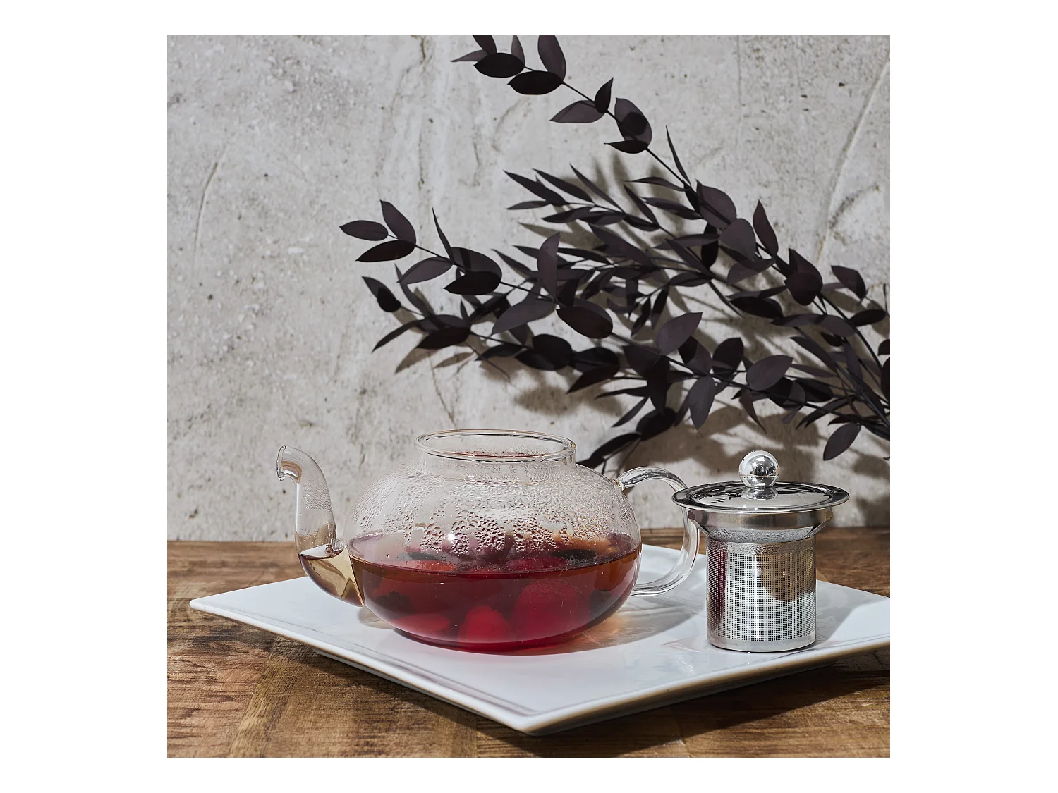 Theiere Verre Infuseur Inox 700ml Transparent, Argent