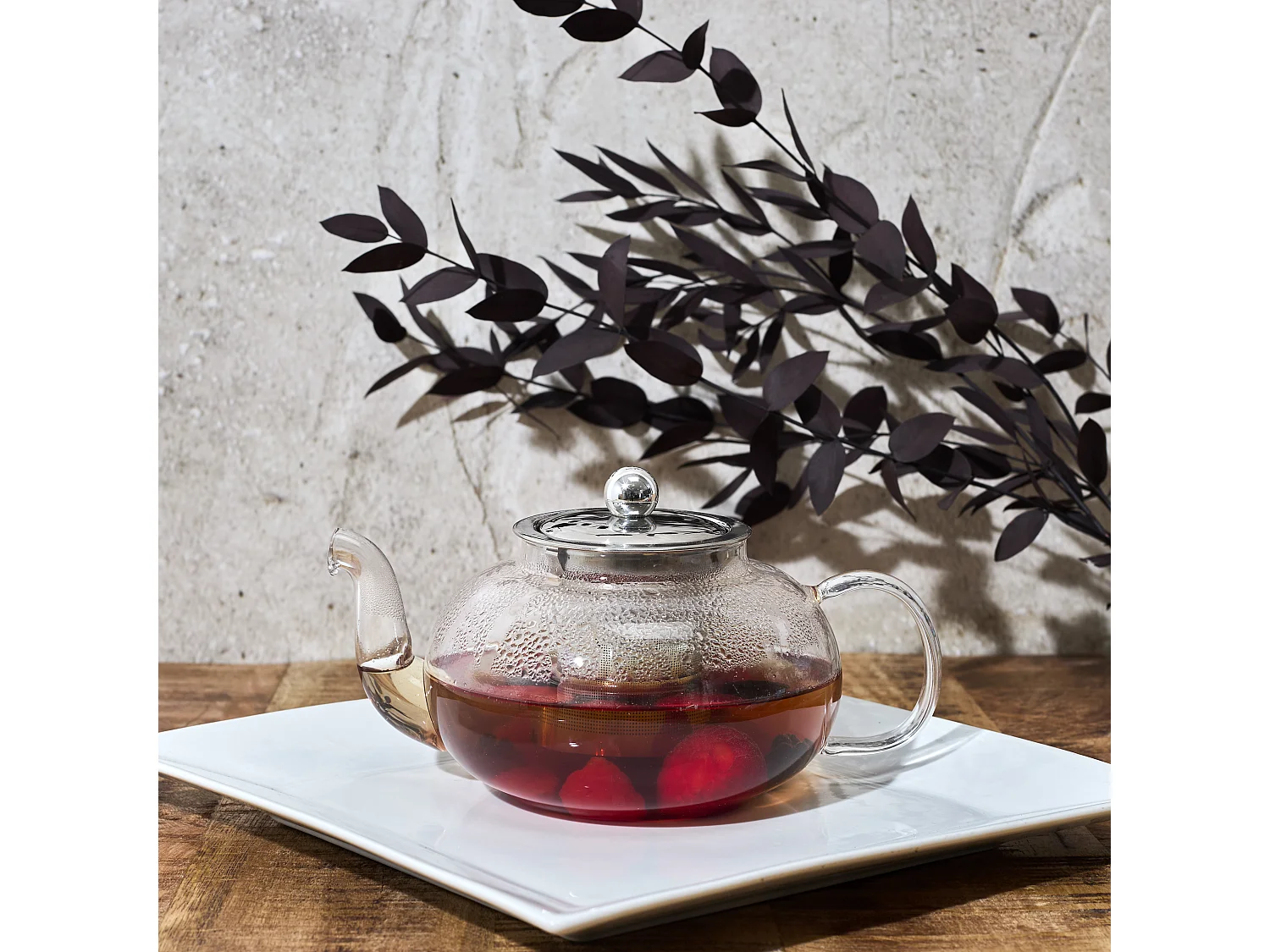 Theiere Verre Infuseur Inox 700ml Transparent, Argent