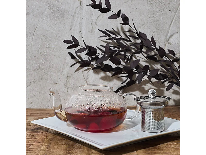 Theiere Verre Infuseur Inox 700ml Transparent, Argent