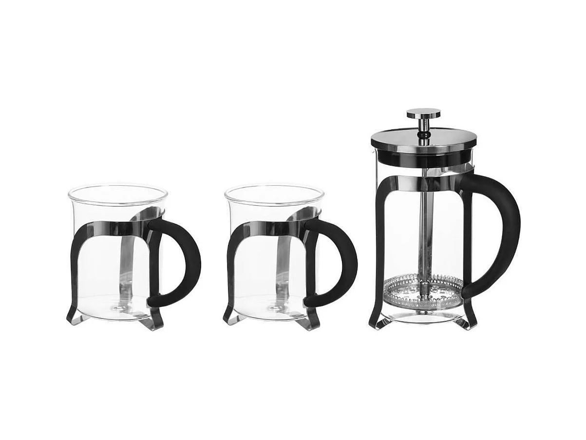 Coffret Cafetière & 2 Tasses "Café" 60cl Noir