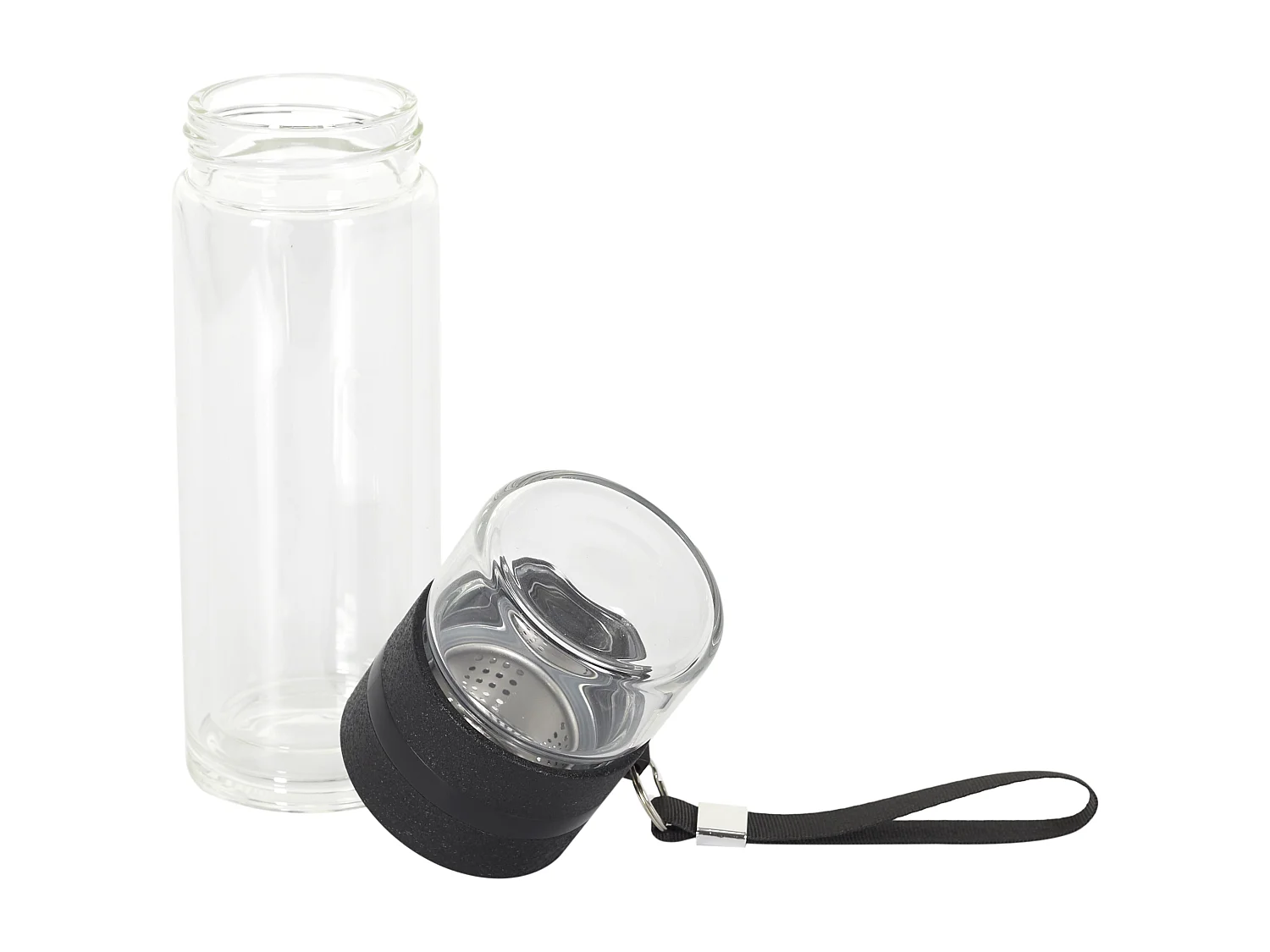 Bouteille Double Paroi Compartiment Infusion Noir, Transparent