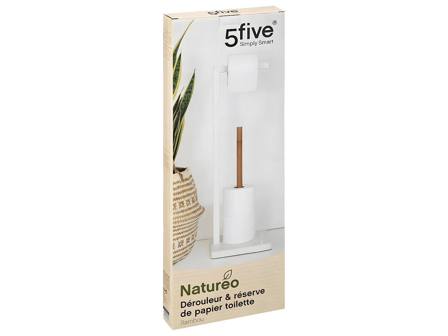 Porte Papier WC en Bambou "Natureo" 64cm Blanc