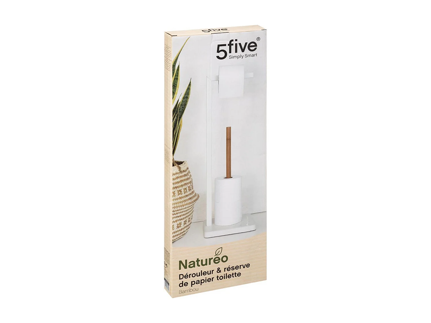 Porte Papier WC en Bambou "Natureo" 64cm Blanc