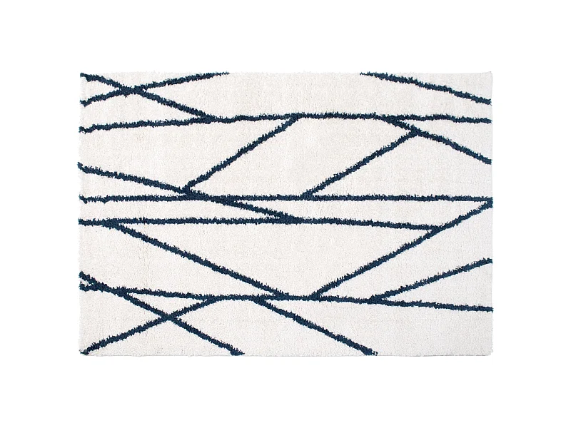 Tapis shaggy berbère lignes asymétriques - 160 x 230 cm - Blanc et bleu nuit - BARDIO