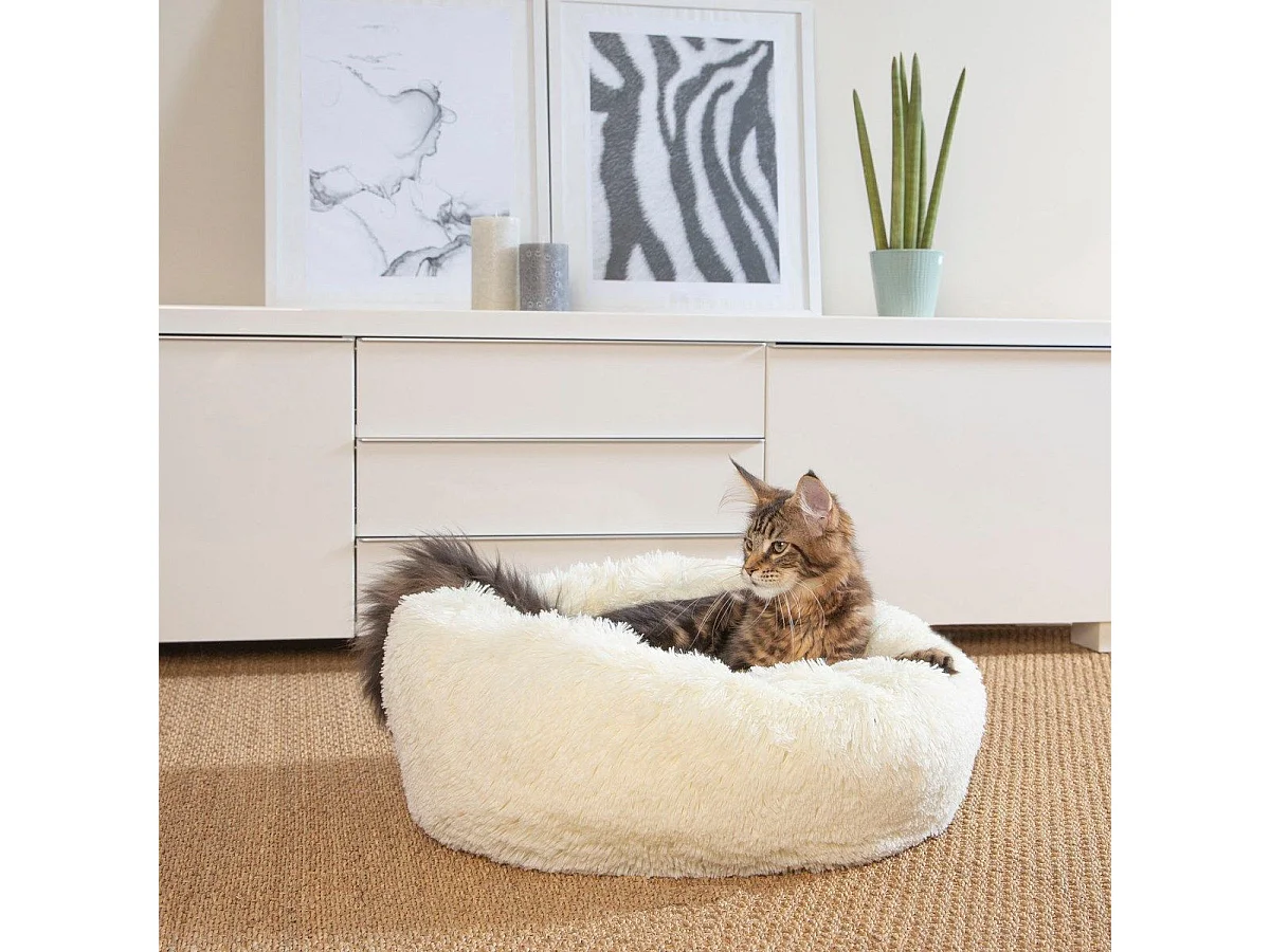 Coussin Rond pour Chien & Chat "Fluffy" 55cm Écru
