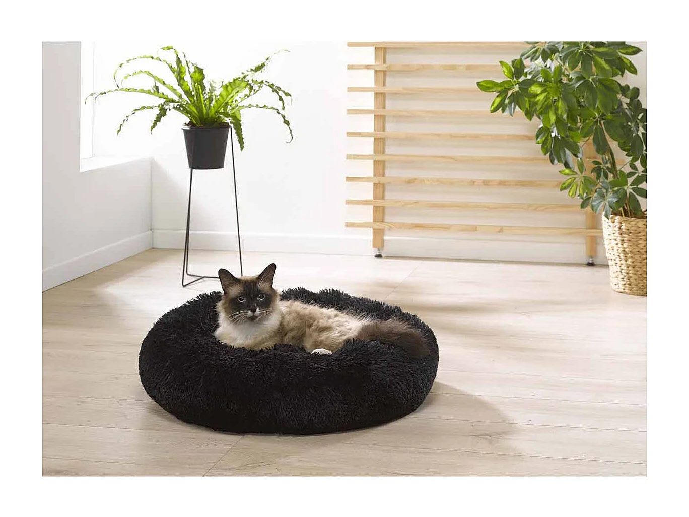 Coussin Rond pour Chien & Chat "Fluffy" 55cm Noir