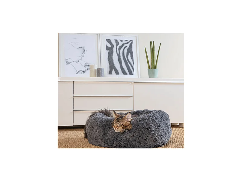 Coussin Rond pour Chien & Chat "Fluffy" 55cm Anthracite