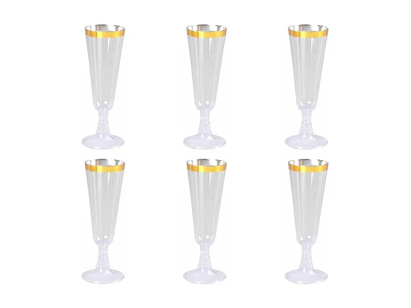 Lot de 6 Flûtes à Champagne Réutilisable "Liseré" 15cl Or