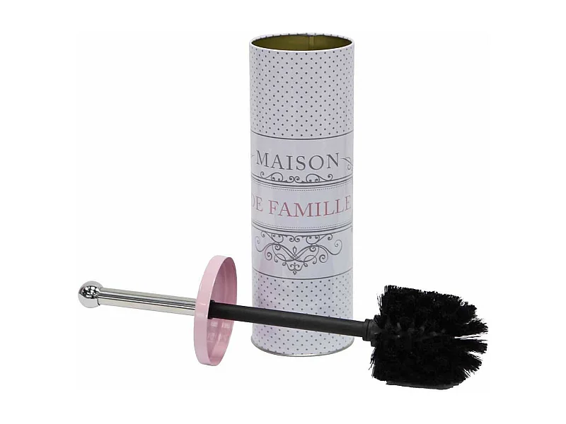 Brosse WC Imprimé "Maison de Famille" 37cm Blanc