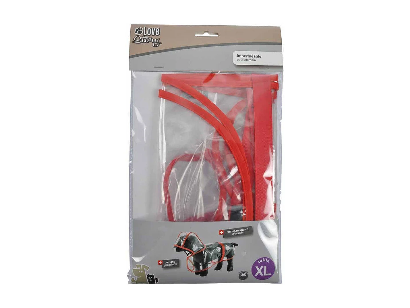 Imperméable pour Chien "Transparent" 50cm Rouge