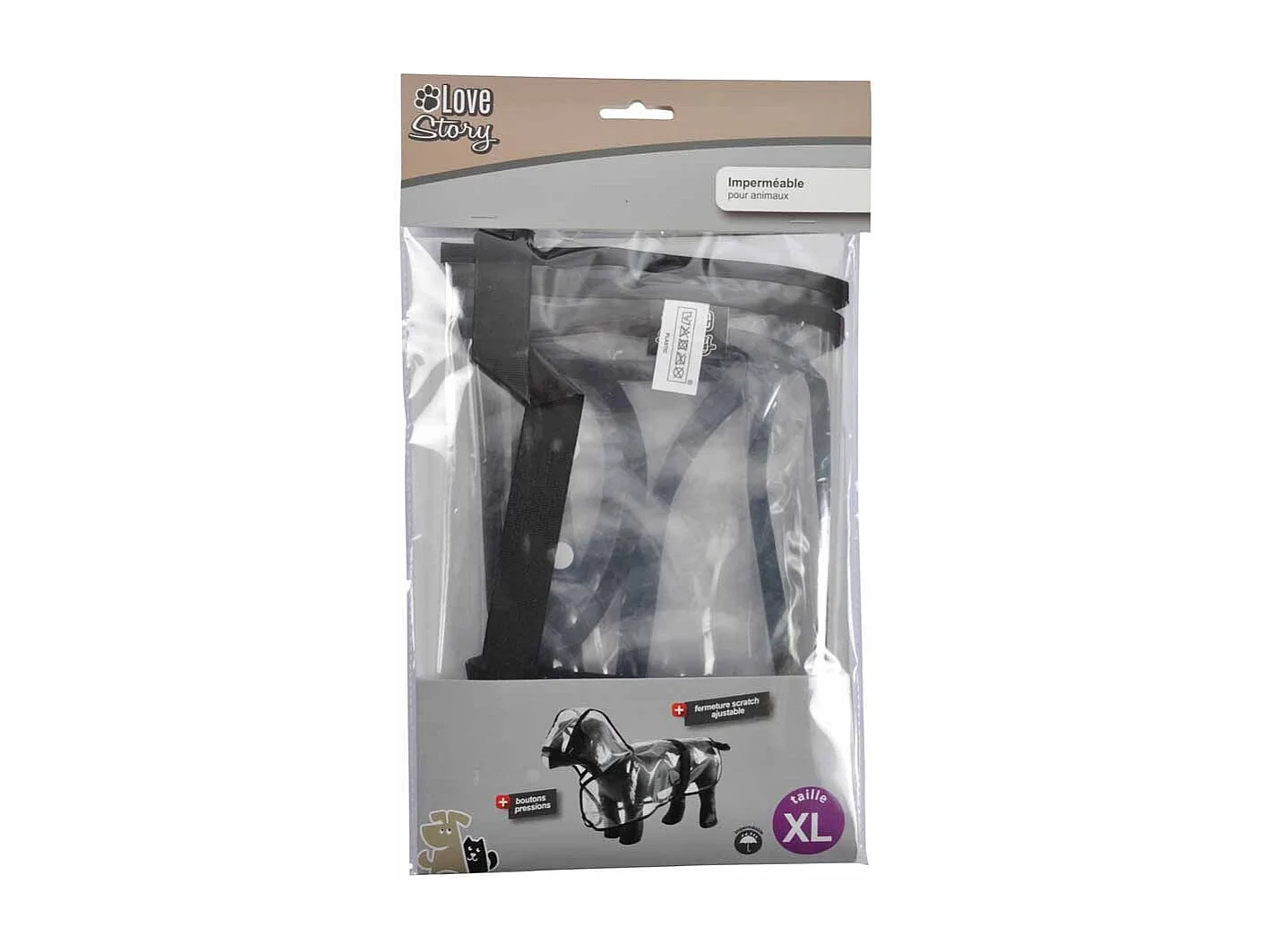 Imperméable pour Chien "Transparent" 50cm Noir