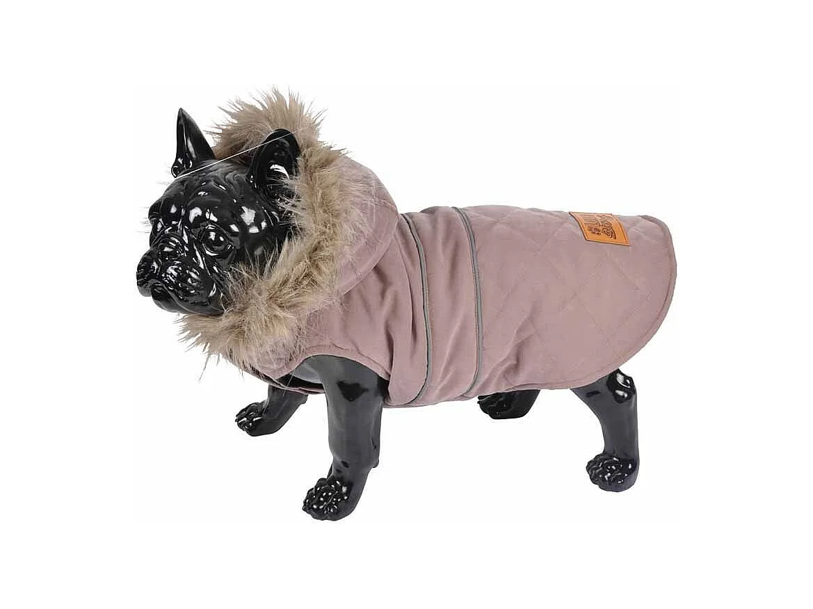 Doudoune à Capuche pour Chien "Fausse Fourrure" 35cm Taupe