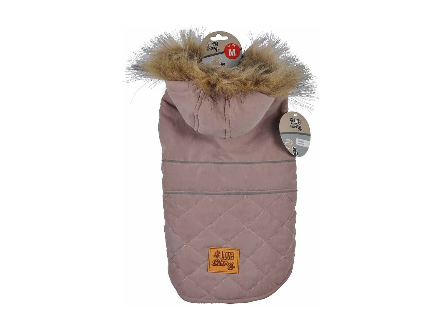 Doudoune à Capuche pour Chien "Fausse Fourrure" 35cm Taupe