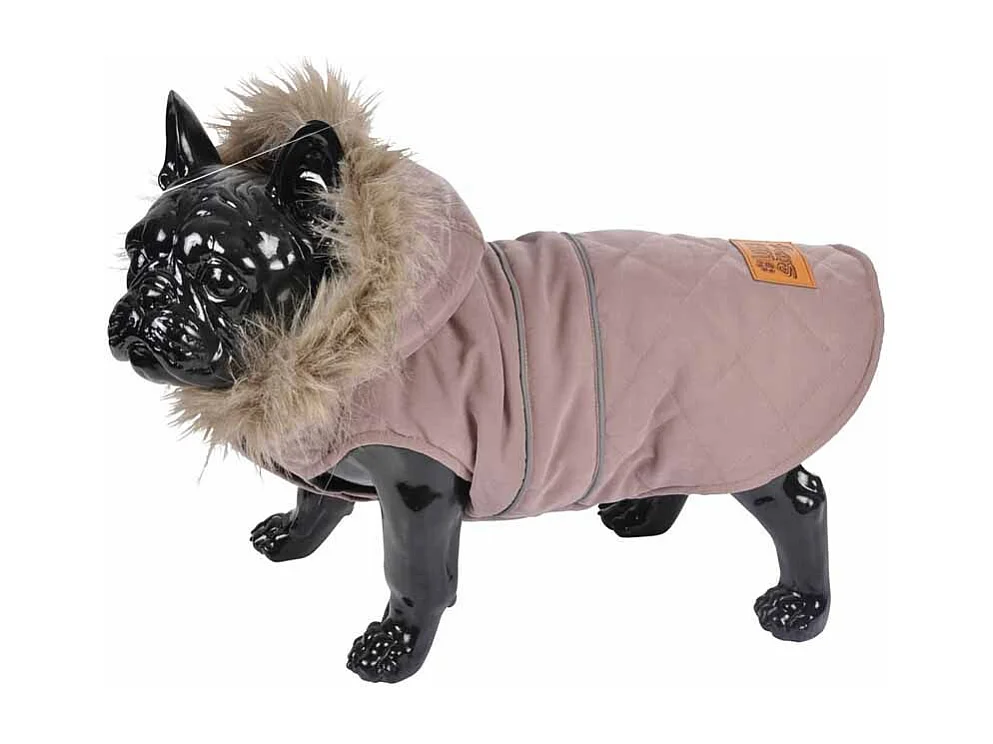 Doudoune à Capuche pour Chien "Fausse Fourrure" 35cm Taupe