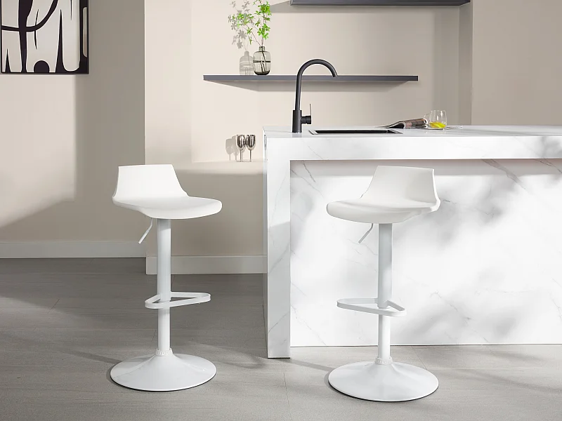 Lot de 2 tabourets de bar - Polypropylène - Coloris blanc - CALAS