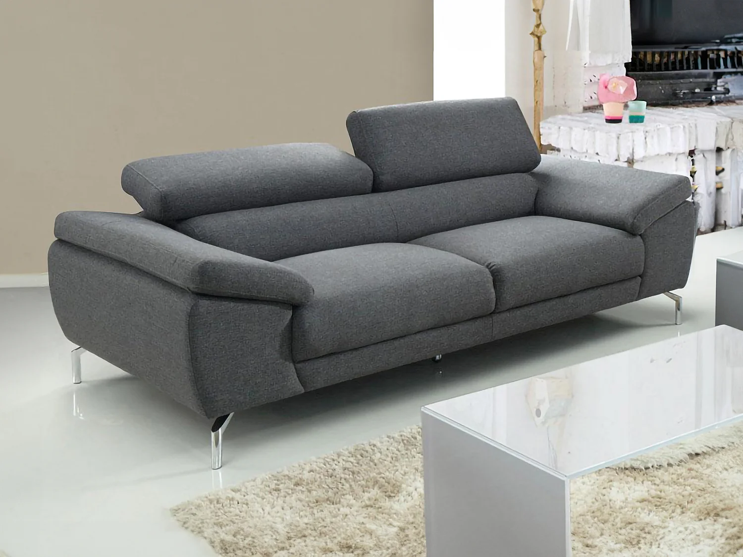 Sofa 3-Sitzer - Stoff - Grau - GRETEL