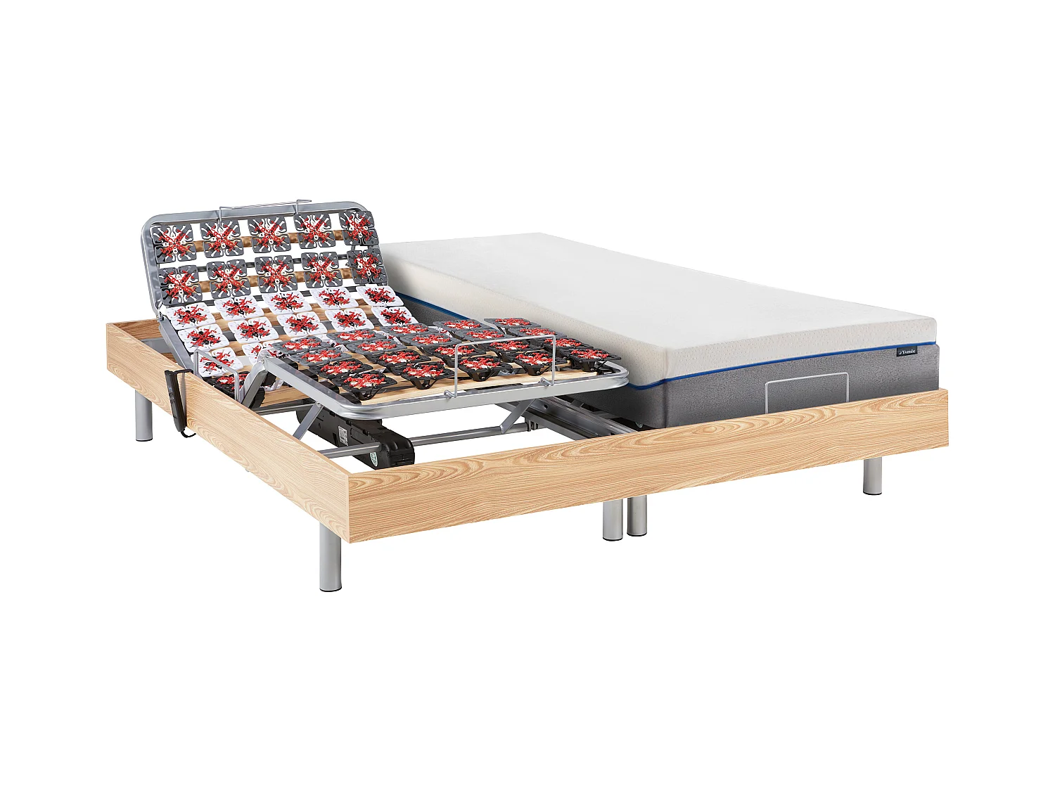 Relaxbett elektrisch mit Tellermodulen + Matratzen mit Memory Schaum - 2 x 90 x 200 cm - Eichefarben - HESIODE III von YSMÉE