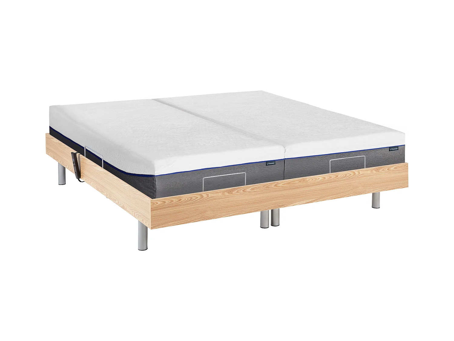 Cama eléctrica de descanso decorativa + colchón de muelles ensacados y memoria de forma - 2 x 90 x 200 cm - Tela - Gris - RIZALI de DRAMEA