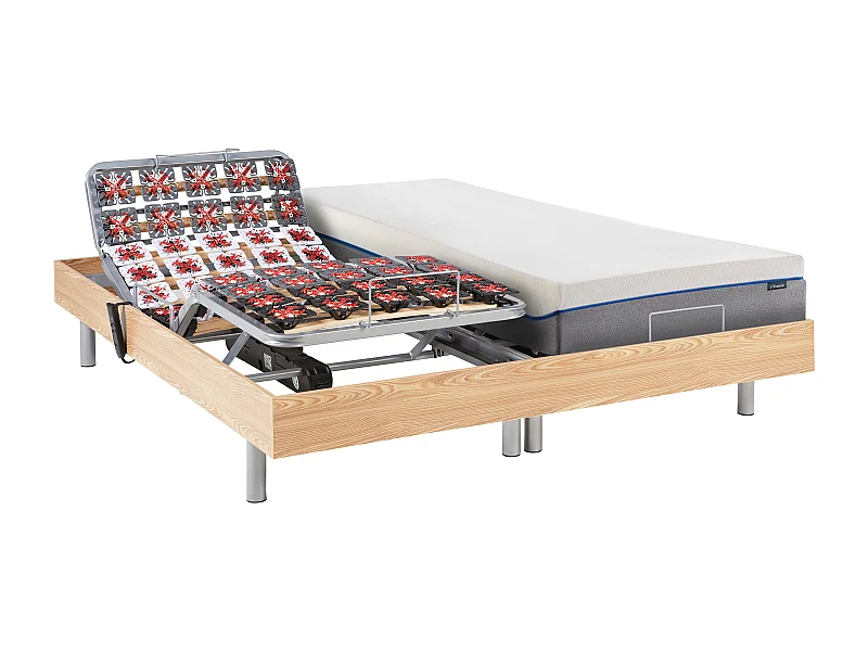 Elektrisch bed – bedbodem en matras – contactplaatjes vormgeheugen HESIODE III van YSMÉE - OKIN motoren - eikenhout - 2 x 80 x 200 cm