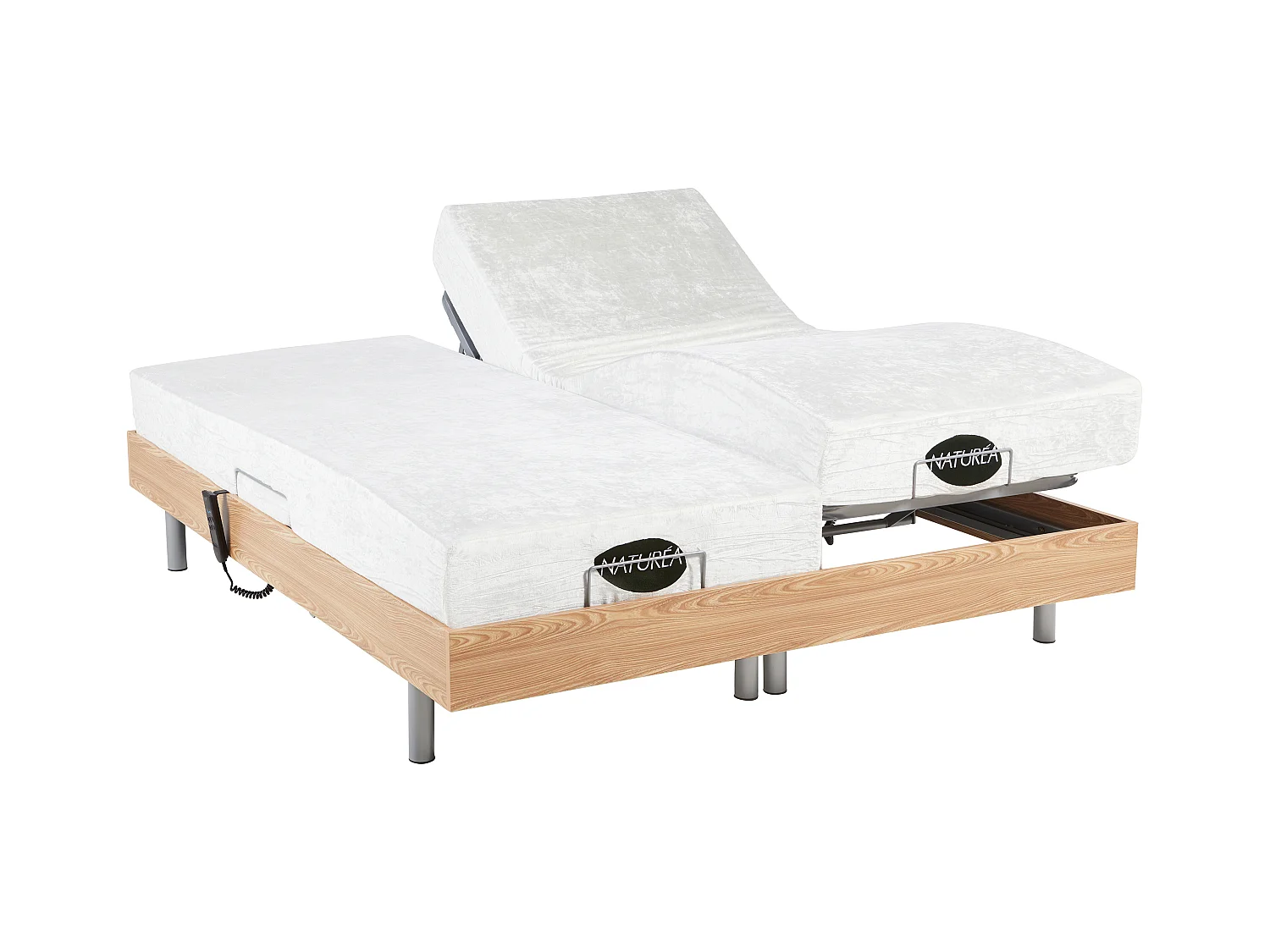 Lit électrique de relaxation tout plots + matelas mémoire de forme et bambou - 2 x 80 x 200 cm - Chêne - LYSIS III de NATUREA