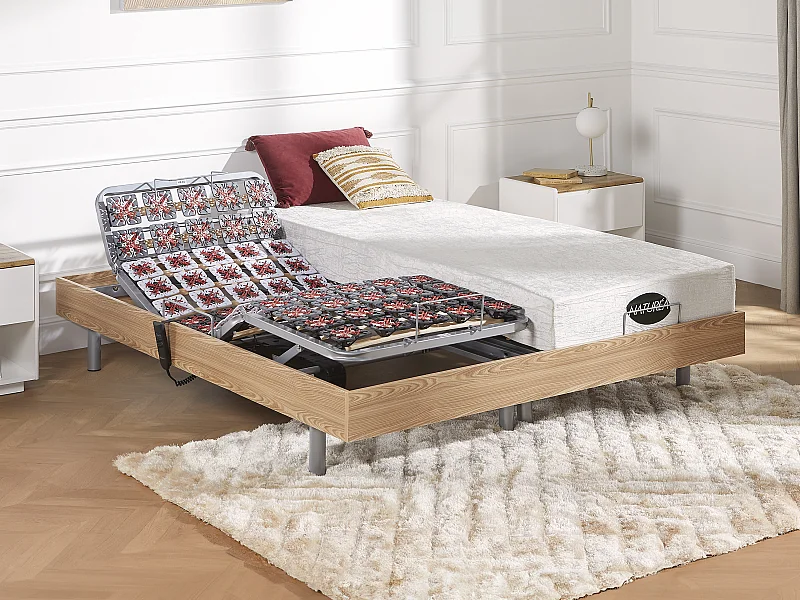Set da relax, con sospensioni, memory foam e bambù LYSIS III di NATUREA - Motori OKIN - 2 x 90 x 200 cm - Quercia naturale