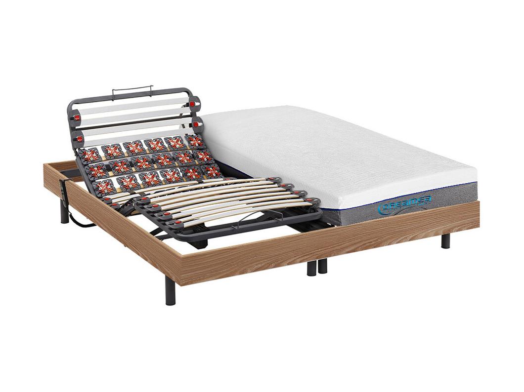 Relaxbett elektrisch - Matratzen mit Memory Schaum - DIONYSOS von DREAMEA - mit OKIN-Motor - Holzfarben natürlich -  2 x 80 x 200 cm