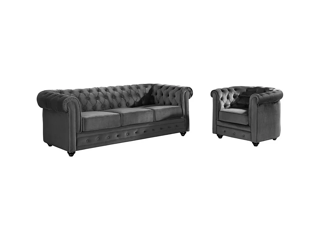 Couchgarnitur 3+1 - Samt - Anthrazit - CHESTERFIELD