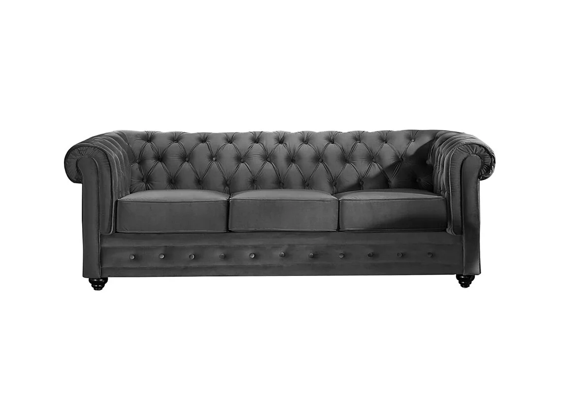 Driezitsbank en fauteuil CHESTERFIELD - velours - antraciet