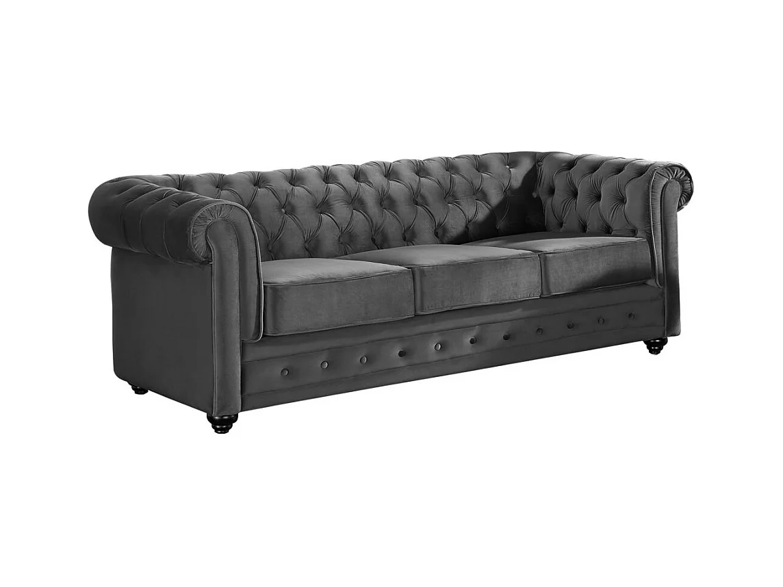 Driezitsbank en fauteuil CHESTERFIELD - velours - antraciet
