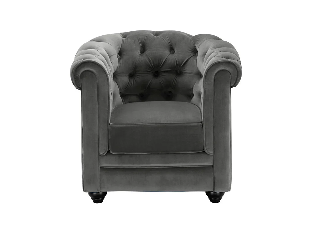 Driezitsbank en fauteuil CHESTERFIELD - velours - antraciet