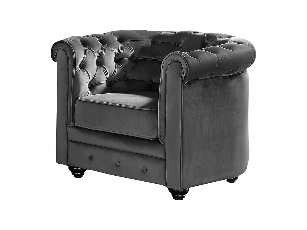 Driezitsbank en fauteuil CHESTERFIELD - velours - antraciet