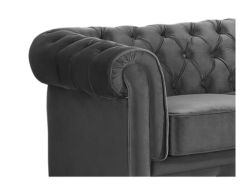 Driezitsbank en fauteuil CHESTERFIELD - velours - antraciet