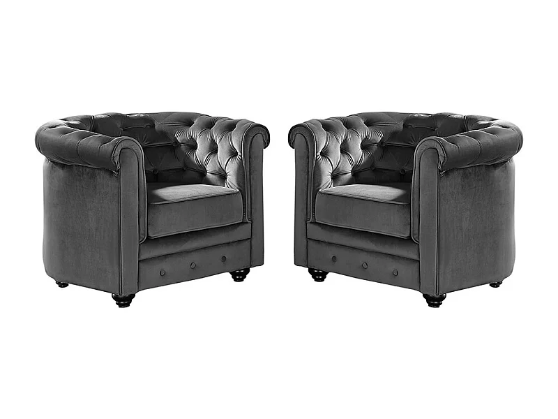 Komplet 2 foteli CHESTERFIELD - Antracytowy welur