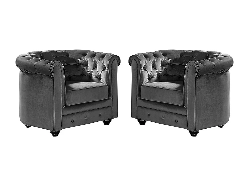 Set van 2 fauteuils CHESTERFIELD - velours - antraciet